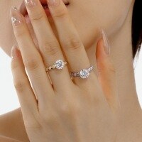 wholesale S925 Sterling Silver High-end New Women's Ring with Exquisite Round Zircon Twist Design Simulated Wedding Ring-Gold DY121235-SG-WH 6