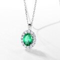 wholesale S925 Sterling Silver New European-Style Lab-Created Emerald Pendant Necklace for Women Wholesale Customization-0-1
