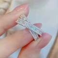 wholesale S925 Sterling Silver Full Diamond Thin Stacked Cross Ring Knuckle Ring Indifferent Style Niche Ins-0-0