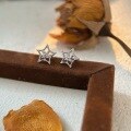 wholesale Sterling Silver S999 Hollow Five-Pointed Star Inlaid Stud Earrings for Women, Small and Exquisite, Luxurious and Versatile Star Earrings-0-5