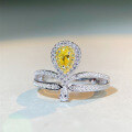 wholesale 925 Sterling Silver Ring for Women, Ins Style, Minimalist and Versatile, Little Red Book Viral, Yellow Diamond Teardrop Ring, Non-Tarnish-0-2