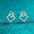 S925 Silver Geometric Square Cubic Zirconia Earrings for Women-0-4