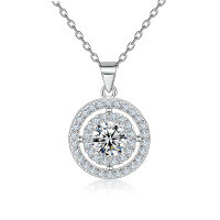 wholesale 925 Sterling Silver New Round Time Diamond Dial Necklace for Women, Small Batch Design, European and American Fashion Pendant Collarbone Chain Wholesale-Platinum 925 silver