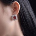 wholesale S925 Sterling Silver New Style 8*10 Full Circle Setting 4ct Lab-Grown Ruby Earrings with Luxurious Full Diamond-0-3