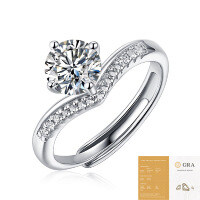 S925 Silver Moissanite Six-Claw Light Luxury Adjustable Ring-R9210 Moissanite 1 carat/6.5mm (with GRA certificate)