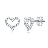 wholesale 18k white gold plated sterling silver classic minimalist full diamond moissanite heart-shaped earrings-Platinum (Rose Gold sold out)  925 Silver