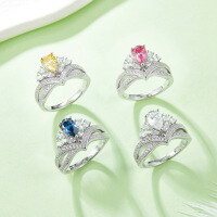 wholesale S925 Sterling Silver European and American Fashion V-Shape Princess Teardrop Ring with 1 Carat Colored Moissanite Engagement Ring-1 carat pink moissanite ring  US size 9