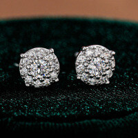 S925 Silver Moissanite Stud Earrings Hip-Hop Unisex Cross-border Supply-Set with moissanite - white gold  925 silver