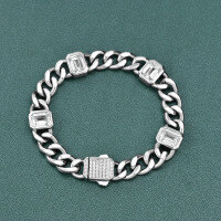 wholesale Metal Material, Shipei Jewelry Rectangular Beveled 6*8 White 3ct High Carbon Diamond Cuban Chain Width 9mm European and American Super Sparkle Bracelet 17cm-White [B-2417]  Chain width 9mm Chain length 17cm