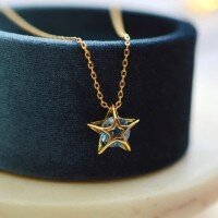 wholesale S925 sterling silver five-pointed star hollow-out diamond zirconia necklace for women, stylish and sophisticated forest-inspired pendant-BX0497-Gold>925 Silver