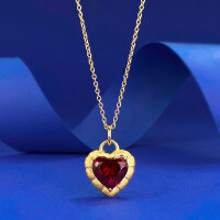 wholesale Metal: S925 Silver Gold Plated Style: Ancient Technique Garnet Red Peach Pendant Chinese National Wind Gold Necklace Adjustable-N456 Red Heart Pendant [with chain]  925 Silver