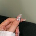 wholesale S925 Sterling Silver European and American Cross-Border Women's Rectangular Filleted Zircon Hollow Pavé Design Fashionable High-End Ring-0-0