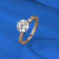 wholesale S925 Silver Rose Gold 6-Prong Round Diamond Hive Setting Ring Romantic Wedding Band-0-2