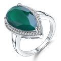 wholesale S925 Sterling Silver Women's Natural Gemstone Ring, Fashionable Luxurious Large Size Gemstone with Natural Green Agate-0-4