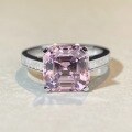 wholesale S925 Sterling Silver European and American Cross-Border Style AliExpress Asscher-Cut Pink Zircon High Carbon Diamond Ring for Women-0-3
