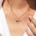 14K Gold Plated 925 Silver Full Moissanite Dragonfly Pendant Necklace for Cross-Border-0-0