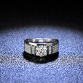 Platinum-Plated 925 Silver Moissanite Ring, Minimalist Men's Wedding Band for E-commerce-0-1