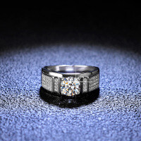 Platinum-Plated 925 Silver Moissanite Ring, Minimalist Men's Wedding Band for E-commerce-1 carat (D color moissanite)  19 yards
