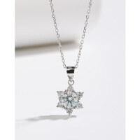 wholesale 925 Sterling Silver Moissanite Necklace for Women, Light Luxury Small Snowflake Diamond Pendant Collarbone Chain, Versatile Valentine's Day Gift-1 carat moissanite diamond necklace in white gold &gt; 925 silver