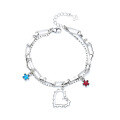 wholesale S925 Sterling Silver Creative Double-Layer Connected Heart Blue and Red Zircon Bracelet Hip-Hop Trendy Women's Accessory-0-4