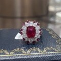 wholesale S925 Sterling Silver Women's Pigeon Blood Red Ruby Ring, Garden Series, Cushion Cut, 3 Carat, High-End Banquet Statement Ring-0-0