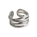 wholesale Sterling Silver Korean Style Vintage Distressed Multi-Layer Twisted Line Adjustable Ring for Women-0-4