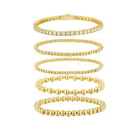 925 Silver 5-Piece Stackable Ins Style Moissanite Bead Bracelet Set, Customizable, Fade-Resistant.-L15392 Moissanite 3mm/10 points * 48 beads (5-piece set)  925 silver plated with K yellow (16.5cm)