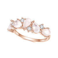 wholesale S925 sterling silver and rose gold plated ring with natural moonstone, high-end luxurious gemstone ring for elegant and chic style-S925 silver + cream blue moonstone  US size 8