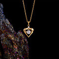 Sterling Silver Korean-style Heart Pendant Necklace with Moissanite Moving Heart Pendant-0-1