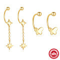 wholesale S925 Sterling Silver Four-Pointed Star Earrings with Eight-Pointed Star Pendant, Butterfly, and Small Gold Ball Studs-0-0
