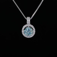 S925 Sterling Silver D Color Moissanite Cross-Border Fashion Round Pendant Necklace Wholesale-S925 sterling silver + 1-carat blue moissanite