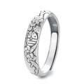 wholesale S925 Silver Retro Antique Multi-Blessing Pattern Carved Auspicious Meaning Creative Design Open Adjustable Ring-0-4