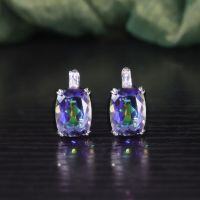 wholesale S925 Sterling Silver Exaggerated Crystal Drop Earrings for Women, UK Clasp, Inlaid with Colored Crystal, Large Carat, Internet-Famous-Blue-plated crystal earrings 925 silver
