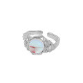 wholesale S925 Sterling Silver Korean Version Ins Indie Design Irregular Surface Micro-Set Moonstone Textured Open Adjustable Ring for Women-0-5