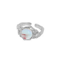 wholesale S925 Sterling Silver Korean Version Ins Indie Design Irregular Surface Micro-Set Moonstone Textured Open Adjustable Ring for Women-Platinum [No. 13/Adjustable] Opening adjustable