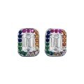 wholesale 925 Sterling Silver New Rainbow Candy 4*6 White Diamond Stud Earrings, Trendy and Elegant European and American Style-0-4