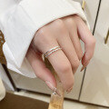 wholesale S925 Sterling Silver Korean Style Da Dongmen Double-Layer Twist Hollow-Out Trendy Adjustable Ring-0-1