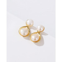 wholesale 925 Sterling Silver Cross Freshwater Pearl Ear Studs Light Luxury Niche Design French Style Elegant Advanced Earrings for Women-Freshwater Pearl Earrings in Gold with Plastic Earplugs  925 Silver