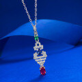 wholesale S925 Silver Vintage European-style Three-Color Diamond Necklace for Women, Collarbone Pendant-0-1