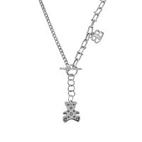 wholesale S925 Sterling Silver 007 Korean Version Ins Minimalist Niche Design Versatile Little Bear OT Buckle Cross Chain Textured Necklace for Women-Vintage Silver 925 Silver