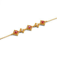 wholesale 925 Sterling Silver Versatile Vintage Palace Style Red Corundum Bracelet for Women with Rhombus Design-Red Corundum 925 Silver