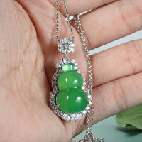 S925 Sterling Silver Jadeite Chalcedony Gourd Necklace-Large gourd + Buddhist prayer bead necklace  925 silver