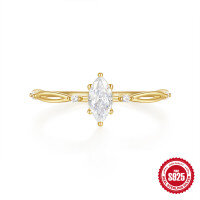 wholesale 925 Sterling Silver Ins Marquise Diamond Women's Engagement Wedding Ring-Gold No. 7