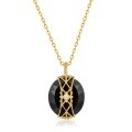 wholesale 925 Silver Retro Japanese Style Black Agate Lace Trapezoid Geometric Reversible Pendant Necklace Wholesale-0-5