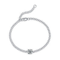 wholesale Metal material, 3mm wide cross-border ins style moissanite Cuban chain bracelet with melee round diamonds, D color VVS, trendy cool wind hand accessory-Platinum 16+2+2cm