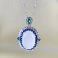 wholesale new 925 silver inlaid chalcedony high-ice cabochon pendant necklace for women with sapphire pendant style-0-0