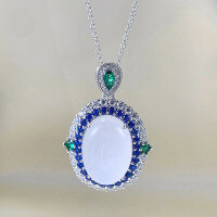 wholesale new 925 silver inlaid chalcedony high-ice cabochon pendant necklace for women with sapphire pendant style-N326 White Chalcedony>925 Silver