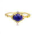 wholesale S925 sterling silver vintage lapis lazuli ring for women, fashionable and unique hollow leaf set ring-0-4
