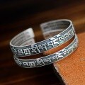wholesale Fine Silver 999 Six-Syllable Mantra Bracelet for Women, Vintage Antique Tibetan Vajra Dharani Scripture Pure Silver Bangle for Men-0-6