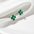wholesale S925 Sterling Silver Fresh and Sweet Minimalist Design Green Four-Leaf Clover Threaded Ear Studs M05833-0-4